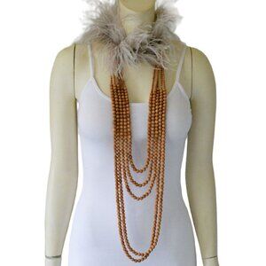 Brunello Cucinelli Feather Wood Bead Layered Necklace